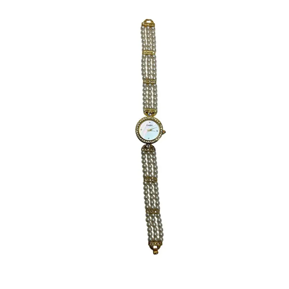 Vntg Luxury Cardini Gold Tone Womens Wrist Watch UNTESTED Simulated Pearl Band